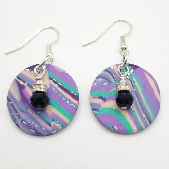 Necklace and Earrings Set - Purple, Teal and Silver - Unique Polymer Clay - Picture 3 of 5